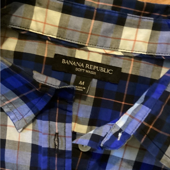 NEW BANANA REPUBLIC SOFT WASH CLASSIC BUTTON DOWN SHIRT - BEAUTIFUL BLUE PLAID - Picture 3 of 9